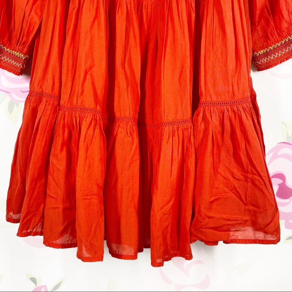 NEW Free People Sunbeam Red Floral Embroidered Off The Shoulder Mini Dress S - Picture 4 of 12